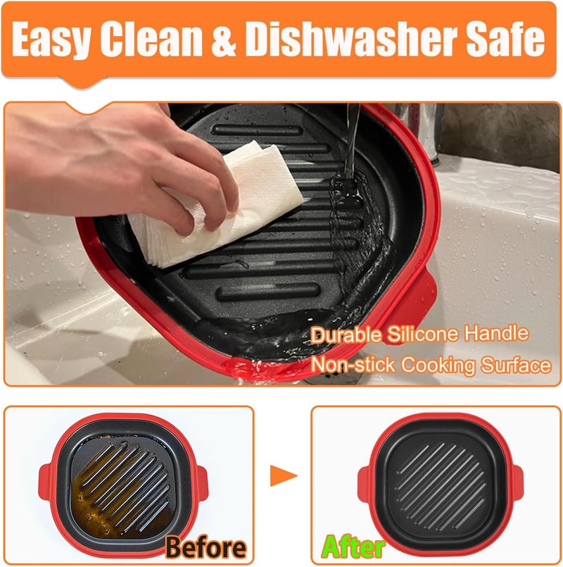 HJ Microwave Grill Pan with Cover, Microwave Cookware Multi-Use for Grilling, Frying, Browning and Crisping, Microwave Bacon Cooker Tray, Microwave Griller with Cover Safe and Easy to Clean (Red) - Image 5